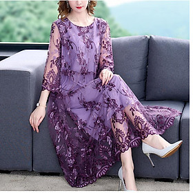 Đầm Voan Trung Niên Dự Tiệc Sang Trọng Quý Phái Vh61 - Hàng Quảng Châu Cao Cấp