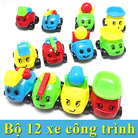 Bộ 12 Xe Công Trình dễ thương làm đồ chơi cho bé 4-6 cm (màu ngẫu nhiên) có khớp xoay và di chuyển được, độ bền tốt, giúp bé khám phá và nhận biết về các loại xe ô tô, xe ben, xe bồn, xe cẩu, máy xúc