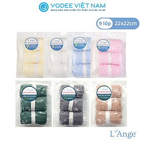 L'Ange Khăn sữa/Khăn lót đầu/Khăn lau mặt/Khăn yếm vải bông 9 lớp 22x22cm cho bé (set 3 cái)