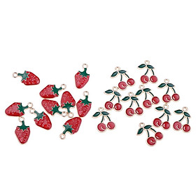 20Pcs Cute Strawberry Cherry Charms Pendants For Jewelry