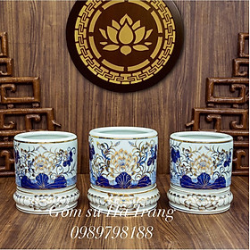 Mua Một Bát hương gốm sứ Bát Tràng cao cấp vẽ vàng hoạ tiết sen phú quý đường kính 16cm không kèm đế sứ