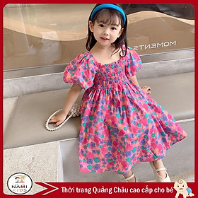 Váy đầm tay bồng cho bé gái họa tiết vỏ sò đáng yêu