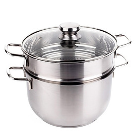 Hình ảnh BỘ NỒI XỬNG HẤP INOX  28CM 2 TẦNG VUNG KÍNH CƯỜNG LỰC