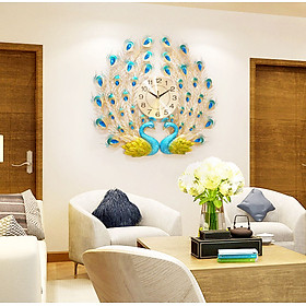 Đồng hồ treo tường trang trí decor chim công CY5 Khổng Tước xanh kích thước 65  x 65 cm