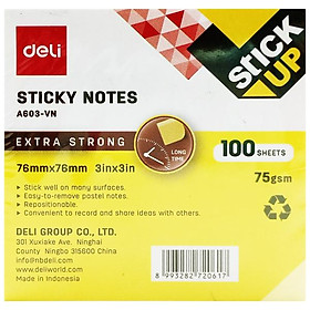 Giấy Note 76 x 76 mm 75gsm - Deli EA603 - Màu Vàng 100 Tờ