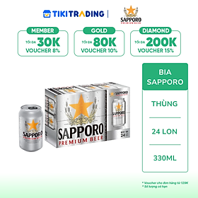 Thùng 24 lon bia Sapporo (330ml/lon)