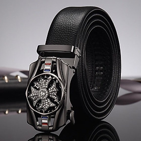 Thắt lưng nam, dây nịt nam khóa tự động dây da cao cấp bền đẹp - Thiết kế mặt xoay 360 đính đá thời thượng DXX89