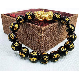 Vòng tay đá thạch anh đen khắc kinh phật mix Tỳ hưu MS253 -M-10, Vòng tay phong thủy hợp mệnh Thủy, Mộc, Thổ cho nam và nữ