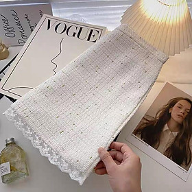 MS1019 Chân váy dạ tweed dáng chữ A phối chân ren siêu xinh
