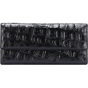 Ví Nữ Da Bò Vân Cá Sấu Lớn 3 Gấp Huy Hoàng HT3152 (19 x 9.5 cm) - Đen