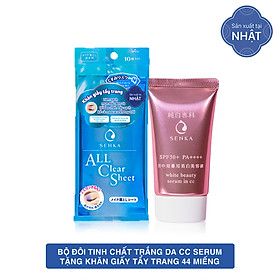 Bộ đôi tinh chất trắng da CC Serum Senka 40g tặng Khăn giấy tẩy trang 10 miếng Senka Cleansing Sheet