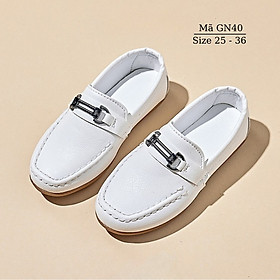 Giày lười bé trai, giày Moca màu đen/trắng trẻ em học sinh nam 2 - 8 tuổi mặc vest đi tiệc phong cách sang trọng lịch sự NHÍM SHOP GN40