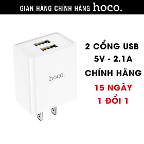 Củ sạc Hoco C89 2 cổng USB, sạc nhanh 2.1A, chân cắm dẹt, thích hợp với nhiều dòng điện thoại hàng chính hãng