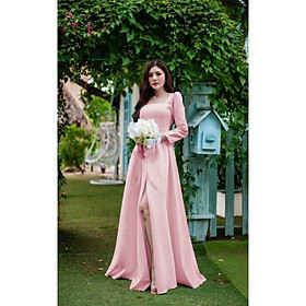 Đầm maxi dự tiệc mặc cưới xẻ đùi tay dài cổ vuông TRIPBLE T DRESS-Size S/M/L- MS284V