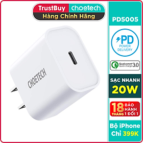 Hình ảnh Adapter Củ Sạc CHOETECH PD5005 PD 20W Chuyên Sạc Nhanh iPhone, iPad - Hàng Chính Hãng