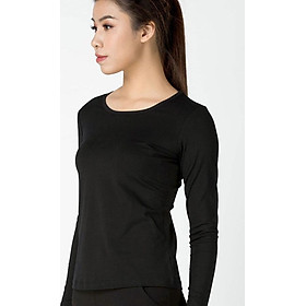Áo giữ nhiệt nữ dài tay cổ tròn Vicci vải cotton co giãn, mềm mịn ôm dáng màu ĐEN