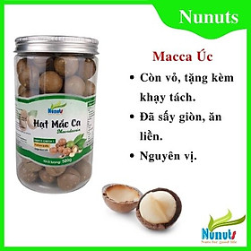 Hạt Macca Úc nứt vỏ Nunuts hộp 500g - Kèm dụng cụ tách vỏ