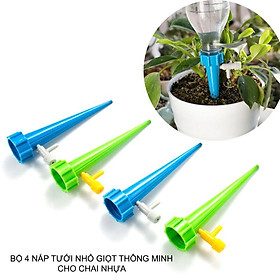 Mua Bộ 4 nắp tự động tưới cây nhỏ giọt thông minh có num điều chỉnh lưu lượng  gắn vào chai nhựa sẵn có