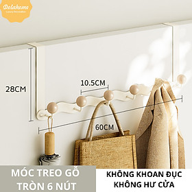 Móc treo cửa kim loại nút gỗ tròn Dola Home, chịu lực treo quần áo, đồ dùng, không cần khoan tường