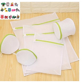 Bộ 6 món đựng quần áo khi giặt-Bộ 6 túi lưới giặt đồ nhiều kích thước, có dây kéo bảo vệ quần áo không bị rối, không bị bay màu+ Tặng hình dán ngẫu nhiên
