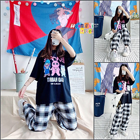 QUẦN CARO DÂY RÚT LAI MÀU ĐEN - QUẦN CARO LƯNG THUN BO LAI LONG CARO PANT UNIEX - MM