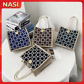 Túi xách nữ dễ thương NASI T1040 túi cói cầm tay đẹp có dây kéo hoặc gài nút thời trang cho nữ công sở, học sinh