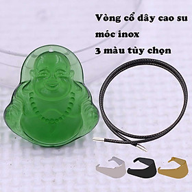 Mặt Phật Di lặc Pha lê xanh lá 3.6 cm kèm vòng cổ dây cao su đen + móc inox vàng, mặt dây chuyền Phật cười