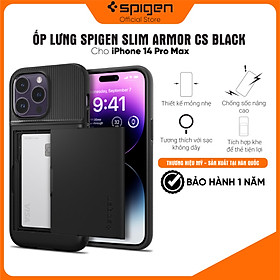 Ốp lưng Spigen Slim Armor CS Black cho iPhone 14 Pro Max - Thiết kế mỏng nhẹ, tích hợp ví, chống sốc, chống bẩn, viền camera cao - Hàng chính hãng