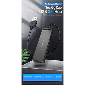 Bộ chia 4 Port HUB USB 3.0 hỗ trợ nguồn Vention CHLBD dài 50cm-Hàng Chính Hãng