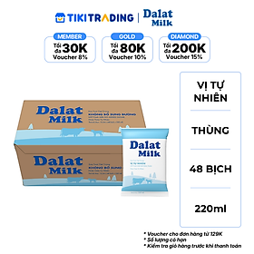 Thùng 48 bịch sữa tươi tiệt trùng Dalatmilk vị tự nhiên 220ml