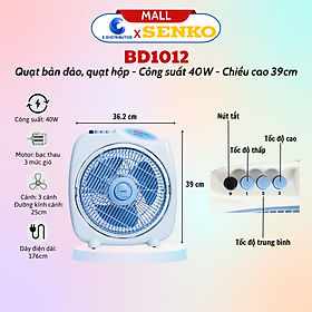 Quạt Bàn Đảo 3 Tấc Senko BD1012 cao cấp - Màu Ngẫu Nhiên - Hàng chính hãng