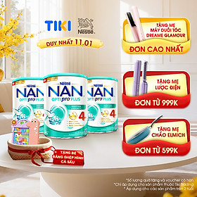 Bộ 3 lon Sữa bột Nestlé NAN OPTIPRO PLUS 4 800g/lon với 5HMO Giúp tiêu hóa tốt + Tăng cường đề kháng (Bé 2-6 tuổi) - Tặng Bảng ghép hình cá sấu có ốp lưng i