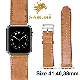 Dây Apple Watch 41mm 40mm 38mm, Chất Liệu Da Bò Cao Cấp, Dây Đeo Phong Cách Cổ Điển, Đơn Giản Và Tinh Tế, Tương Thích Các Phiên Bản Series 9/8/7/6/5/4/3/2/1/SE/SE2 - Vàng Da Bò