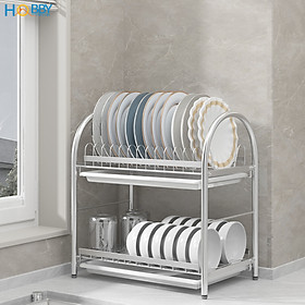 Kệ chén đa năng 2 tầng inox 304 có khay nhựa Hobby home decor KC2K