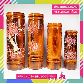 Ống đựng nhang thờ cúng vẽ mai đào đỏ trong đầm phong thủy tài lộc - Nhiều cỡ