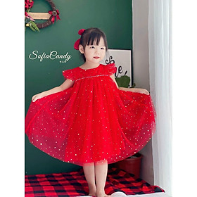 Váy bé gái đầm bé gái màu đỏ sao lấp lánh thiết kế fomr baybydoll cho bé