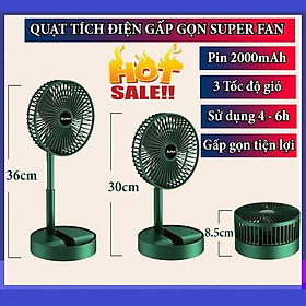 Quạt Tích Điện Super mini, Quạt Tích Điện Để Bàn Gấp Gọn 3 cấp độ, Sử Dụng Liên Tục 4 Tiếng