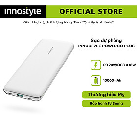 Pin Sạc Dự Phòng Innostyle Powergo Plus 10000MAH Tích Hợp Type-C In/Out Hỗ Trợ Sạc Nhanh PD Power Delivery 18W + QC Quick Charge 3.0 18W - Hàng Chính Hãng