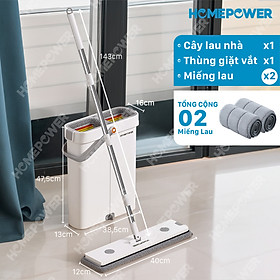 Cây Lau Nhà Tự Vắt Homepower BS-03, Bộ Chổi Lau Nhà Space Saving, 4 Hệ Thống Làm Sạch Mới Gạt Rác, Vắt Khô, Vắt Siêu Khô