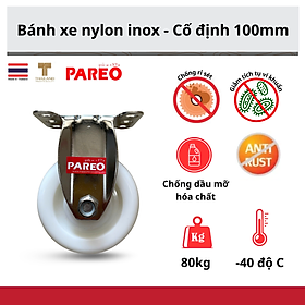 Bánh xe đẩy Nylon, bánh xe PA càng Inox 304 cố định - PAREO