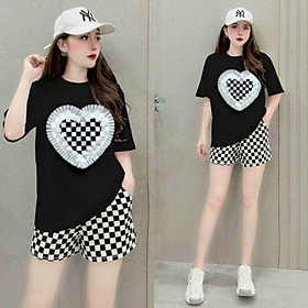 SET BỘ THỜI TRANG FOM RỘNG PHỐI HỌA TIẾT CARO TIM REN QC