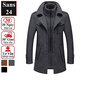 Áo khoác nam cao cấp Sans24 dạ len lông cừu ấm big size to đại 80kg 90kg 100kg màu đen nâu xám manto măng tô dáng ngắn