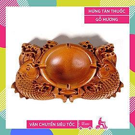 Mua Gạt tàn thuốc lá gỗ hương SONG NGƯ điêu khắc nguyên khối sang trọng đẳng cấp - 22x12x3cm