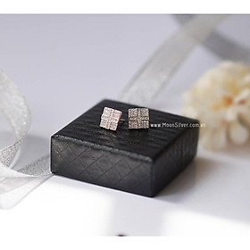 Khuyên tai bạc nữ moonsilver, bông tai bạc 925 vuông chữ thập