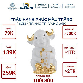 Tượng Trâu Phong Thủy Sứ Minh Long Hạnh Phúc 16cm nhiều màu dùng trang trí nhà cửa, nội thất, ô tô