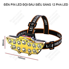 Đèn Pin LED đội đầu P12LED, 12 pha led siêu sáng, dùng pin sạc