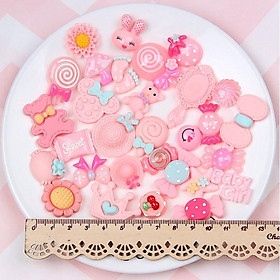  Túi 30 charm mô hình bánh kẹo, vật dụng màu hồng  siêu dễ thương cho các bạn làm trang trí vỏ điện thoại, kẹp tóc, DIY