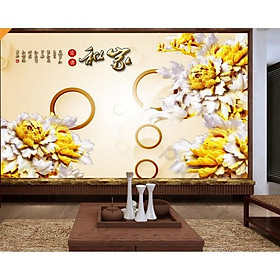 Tranh dán tường Hoa mẫu đơn chạm khắc nghệ thuật, tranh dán tường 3d hiện đại (tích hợp sẵn keo) MS635928