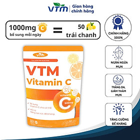 Viên uống VTM Vitamin C bổ sung vitamin C, sáng da, mờ thâm, tăng cường đề kháng - gói 60 viên(30 ngày)