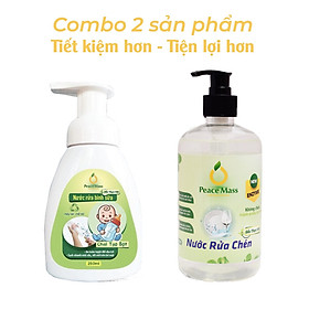 RBSC2 Combo Sản Phẩm Gốc Thực Vật Peace Mass Nước Rửa Bình Sữa 250ml (Chai tạo bọt) + Nước Rửa Chén 500ml